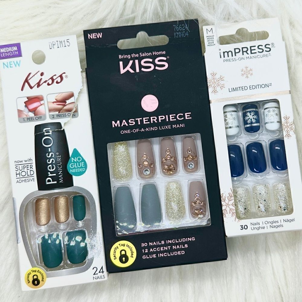 Kiss Press-On Nails Bundle Set, Masterpiece, imPress, and Press-on Styles, NIB‎